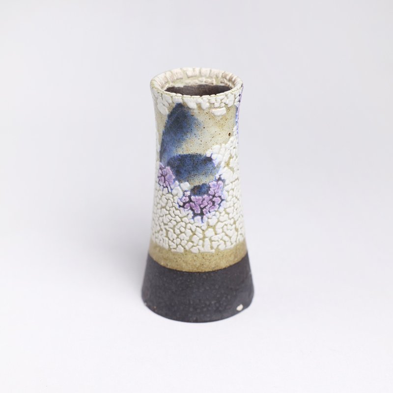 明芽窑 l 志野缩釉花器 白 紫蓝 水墨 陶器 陶艺品 搜藏品 H8 - 花瓶/陶器 - 陶 白色