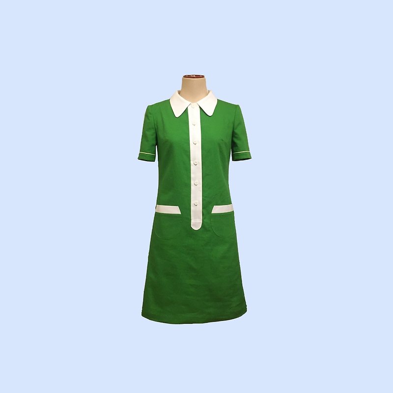 retro one-piece marianne - 洋装/连衣裙 - 聚酯纤维 绿色