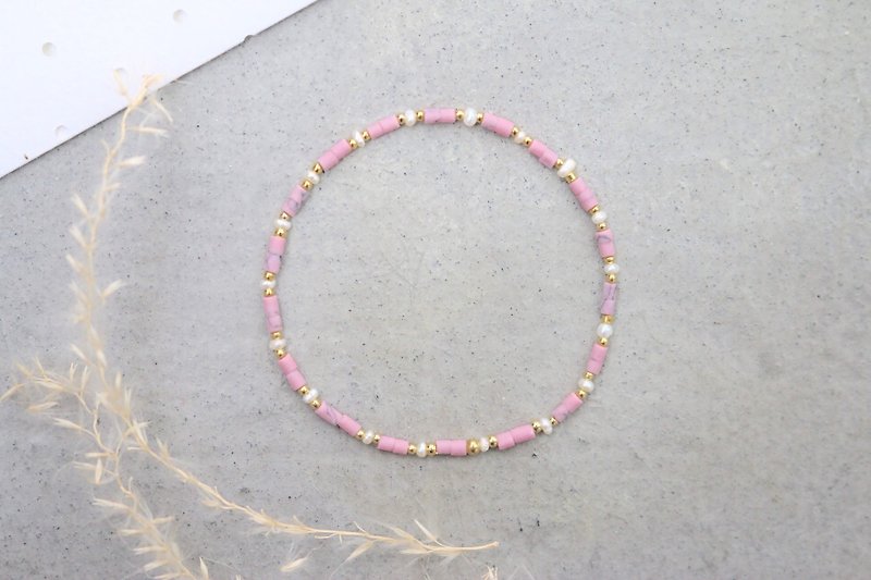天然珍珠 手环（0121) 交叉 - 手链/手环 - 宝石 粉红色