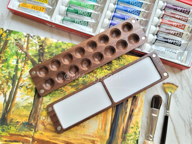【绘旅。手作】16格木制调色板 | 水彩颜料盒 | 写生 | 水彩携带 - 插画/绘画/写字 - 木头 咖啡色