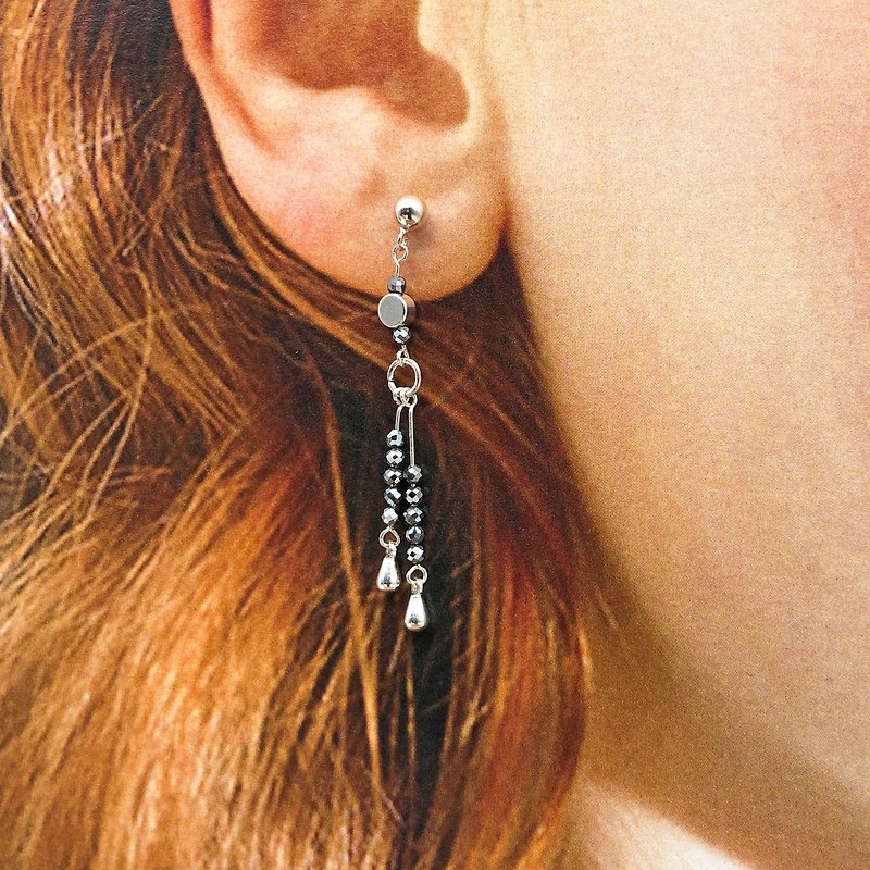 矿石925纯银耳环 日本风格耳环 情人节耳环 纯银饰物 可改耳夹 - 耳环/耳夹 - 珍珠 银色