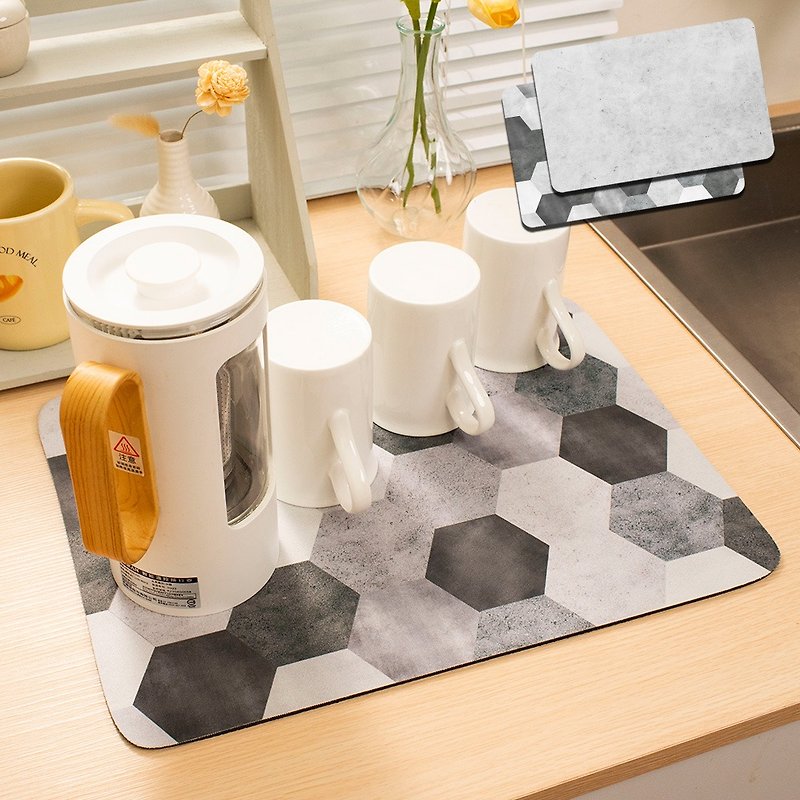 QIDINA 日用馆 质感升级加大台湾独家设计款硅藻土吸水快干软地 - 餐垫/桌巾 - 橡胶 灰色