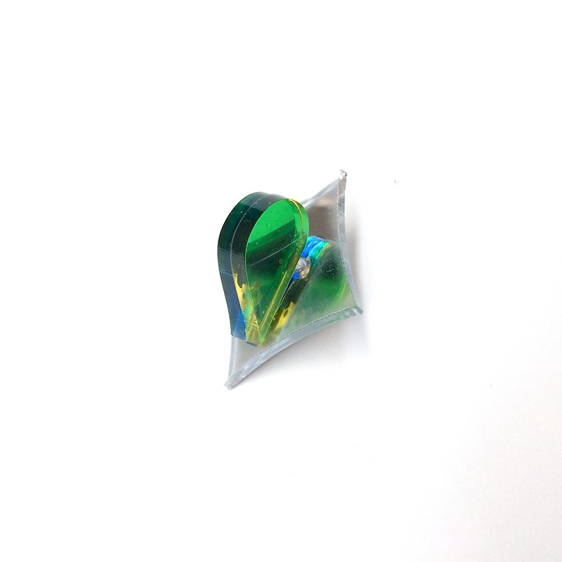 ハートアクリルピンブローチ　2way - 胸针 - 压克力 绿色