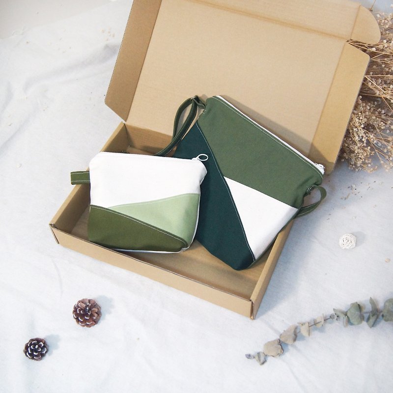 礼物抹茶包包小礼盒-肩背包+化妆包 - 侧背包/斜挎包 - 棉．麻 绿色