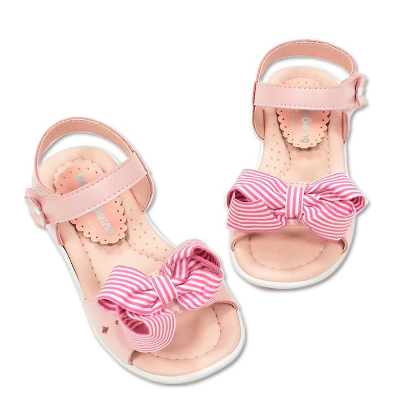条纹蝴蝶结女童凉鞋 – 粉色台湾制造 - 童装鞋 - 人造皮革 粉红色