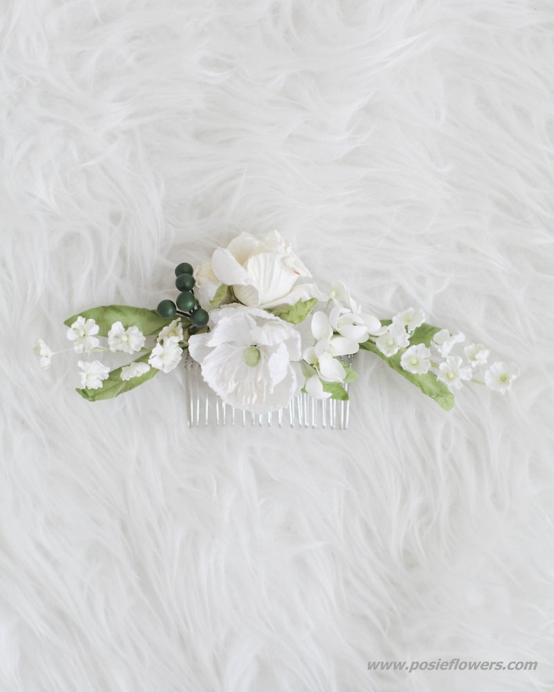 Pure White - Paper Flower Hair Comb - 发饰 - 纸 白色