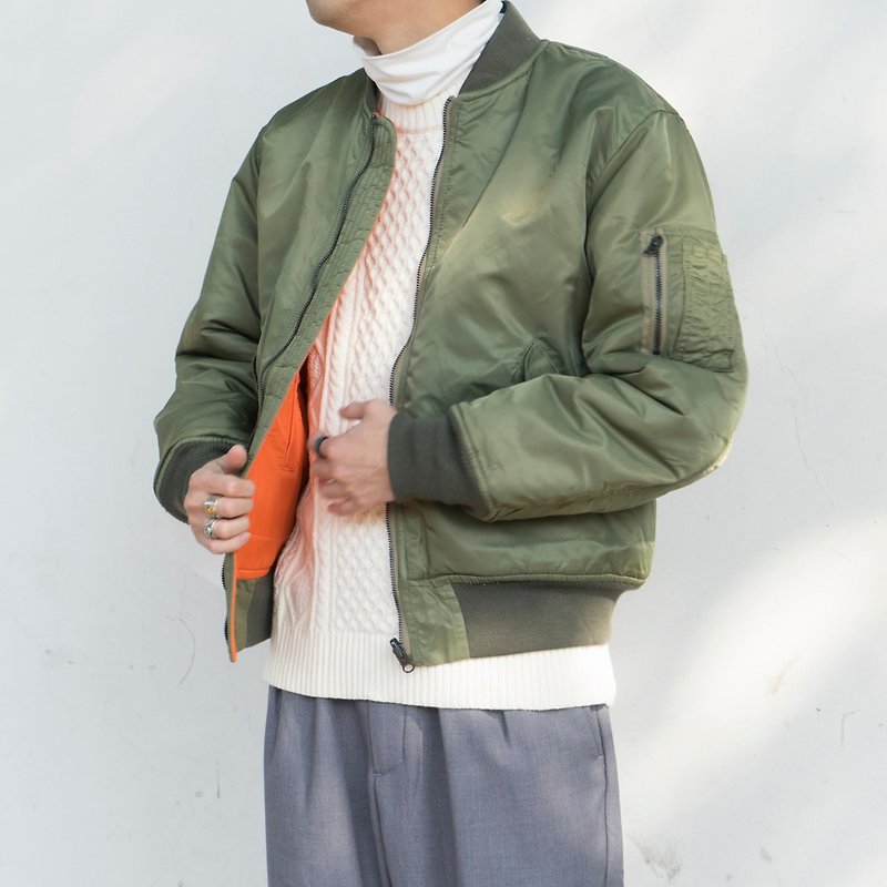 冬季 尼龙防水面料短款 MA-1飞行夹克外套 加厚夹棉飞行服 - 男装外套 - 棉．麻 绿色