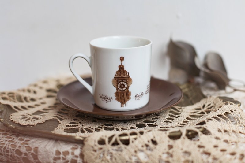 【好日恋物】3德国vintage复古古董钟纪念咖啡杯组 - 咖啡杯/马克杯 - 瓷 白色