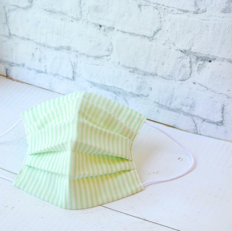 For Men | handmade Three-dimensional mask Pastel Stripe Green | Breathable mask - 口罩 - 棉．麻 绿色