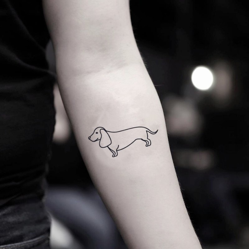 OhMyTat 腊肠狗 Dachshund Dog 刺青图案纹身贴纸 (2 张)