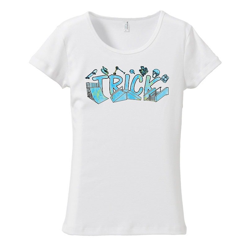 [レディースTシャツ] trick - 女装 T 恤 - 棉．麻 白色