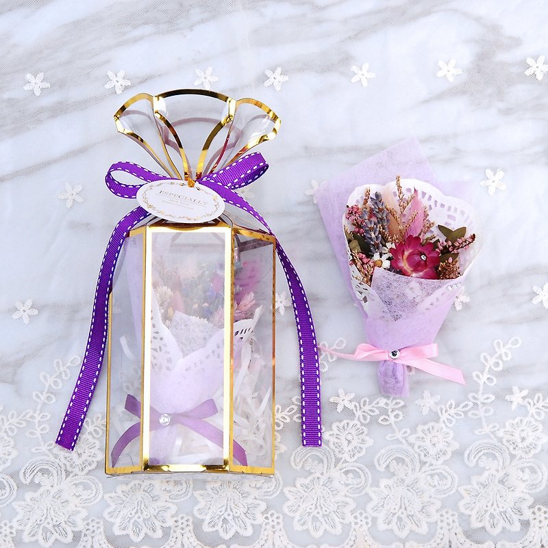 迷你干燥花束礼盒(中)-神秘紫 婚礼小物 毕业礼物 - 干燥花/捧花 - 植物．花 紫色