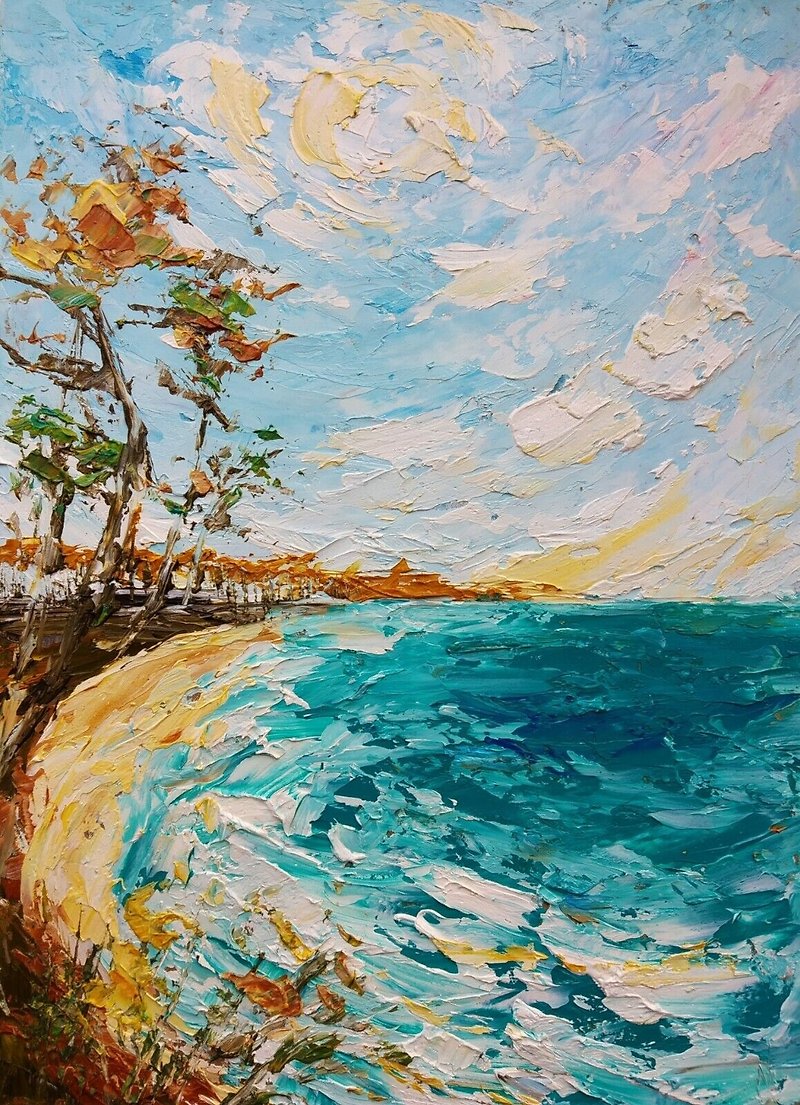 原创油画厚涂海景海上阳光明媚的日子手绘 - 墙贴/壁贴 - 其他材质 多色