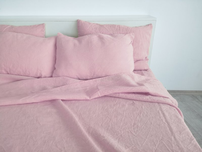 Sakura pink linen flat sheet / Linen bedsheet / Softened stonewashed linen sheet - 寝具 - 亚麻 粉红色