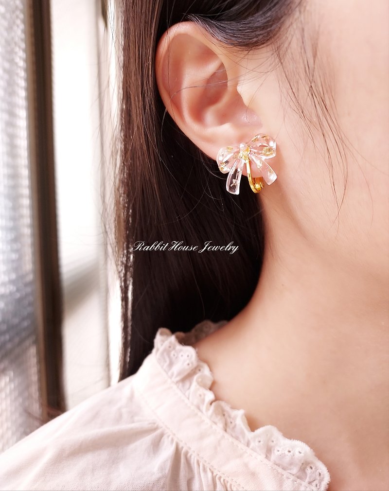 蕾丝蝴蝶结耳环 耳针 耳夹 - 耳环/耳夹 - 其他材质 