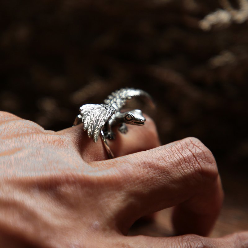 壁虎纯银戒指可爱动物女人礼物珠宝波西米亚风蜥蜴bugbear - 戒指 - 其他金属 银色