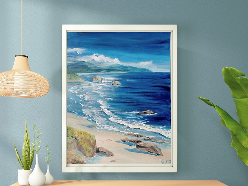 Sea painting hand-painted interior artwork oil painting seascape - 墙贴/壁贴 - 其他材质 蓝色
