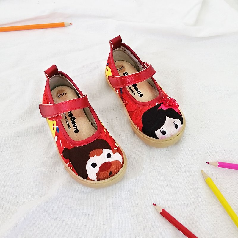 【换季特卖】零码 插画娃娃鞋 喜洋洋白雪公主 红色童鞋 - 童装鞋 - 棉．麻 红色