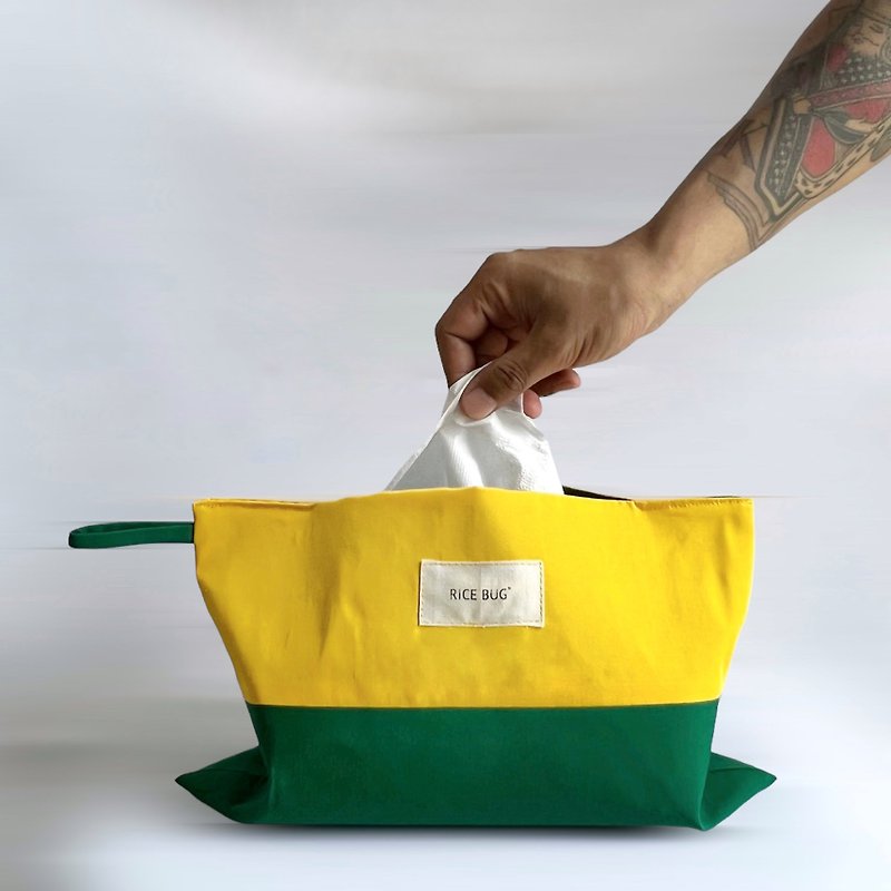 RICE BUG 手工撞色布卫生纸套 - 黄绿 - 纸巾盒 - 其他人造纤维 多色