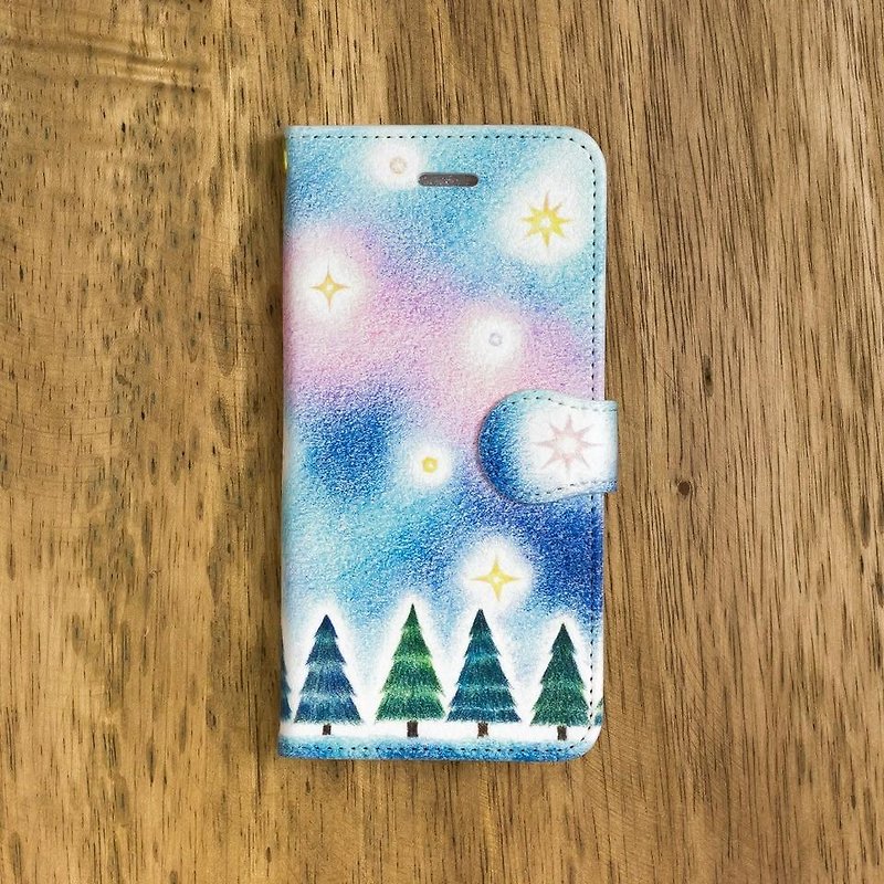 ちいさな夜空。手帳型スマホケース "森の夜空と星々" TSC-156 - 手机壳/手机套 - 塑料 蓝色