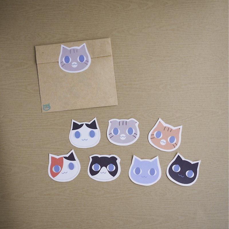 [猫手作 x 小杂货] 手剪贴纸－猫咪大头贴－蓝猫组 - 贴纸 - 纸 白色