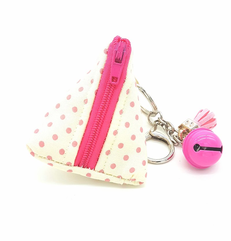 Dumpling Coin Keychain Pouch - Pink Polka - 零钱包 - 棉．麻 