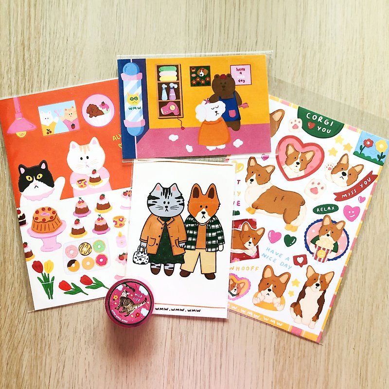Dog and Cat Sticker and Postcard - 贴纸 - 纸 多色