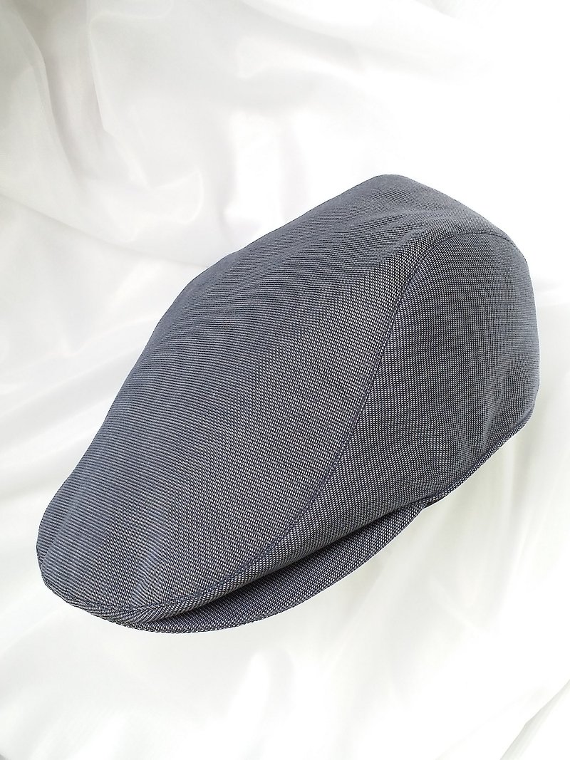 深蓝细织千鸟条纹狩猎帽(Flat Cap) - 帽子 - 棉．麻 蓝色