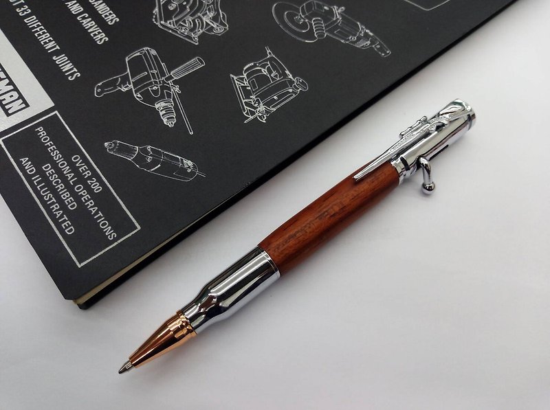 子弹型原木笔杆  上膛按压式原子笔(花梨木-奢华银) - 圆珠笔/中性笔 - 木头 咖啡色