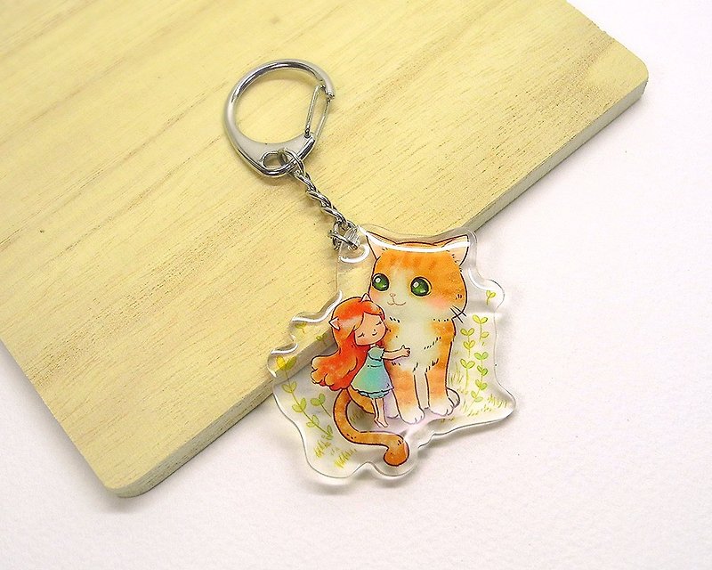猫咪抱抱 透明吊饰/钥匙圈 - 吊饰 - 塑料 橘色
