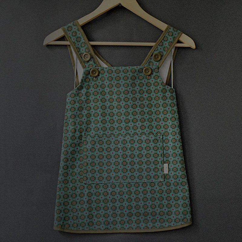 儿童围裙-110/老磁砖2号/海藻蓝绿 - 围裙 - 棉．麻 蓝色