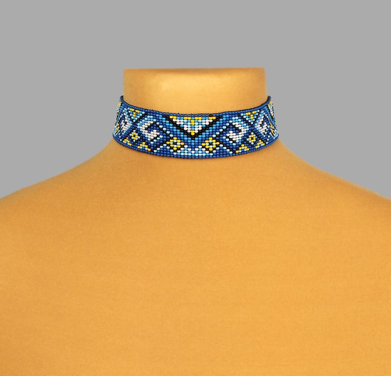 Blue beaded choker elegant jewelry for woman - 项链 - 玻璃 蓝色