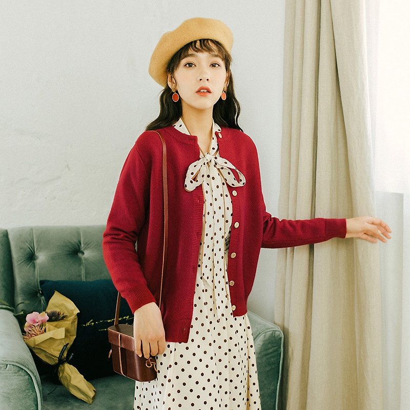 2018秋装女士新品纯色单排扣短款外套 - 女装休闲/机能外套 - 其他材质 红色