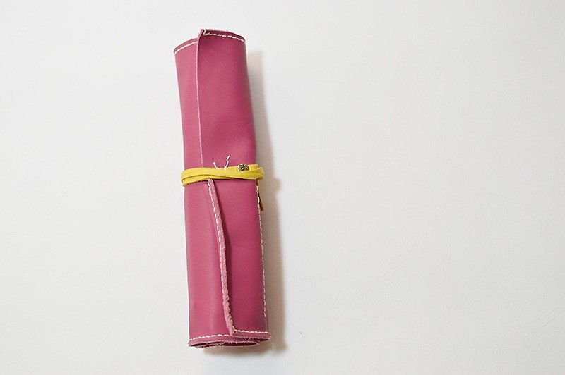 笔袋-粉红/亮黄色搭配 卷轴造型 - 铅笔盒/笔袋 - 真皮 粉红色