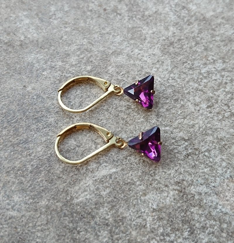 紫色古董玻璃耳环 - 耳环/耳夹 - 其他金属 紫色