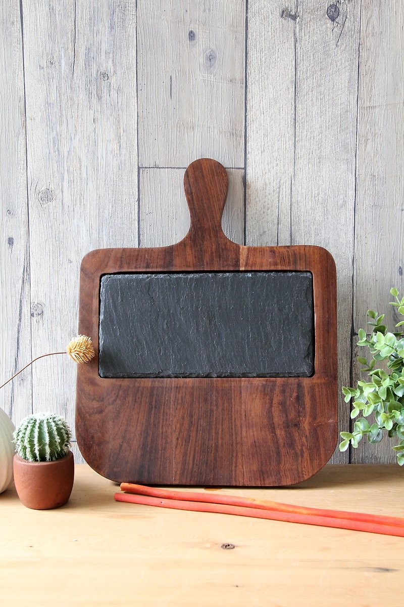 英国Selbrae House 印度油木单炳手把石板混搭砧板/餐板/展示板 - 托盘/砧板 - 木头 咖啡色
