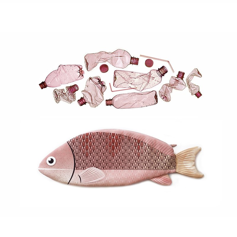 Red-belted Anthias fish pouch (PET bottles waste recycled fabric) - 手提包/手提袋 - 环保材料 粉红色