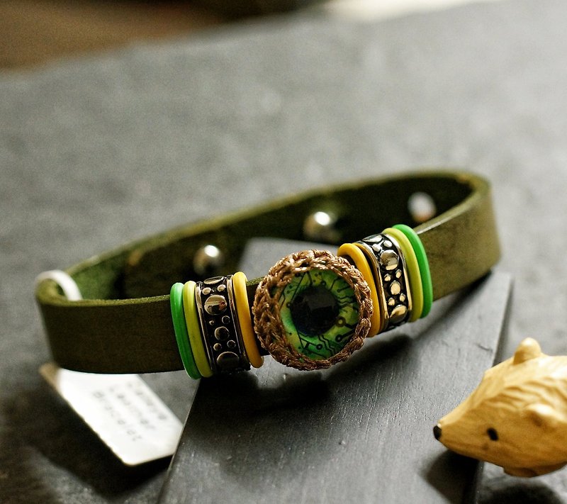 美国猫眼皮手带 ( Cateye Leather Bracelet E-6 ) - 手链/手环 - 真皮 绿色