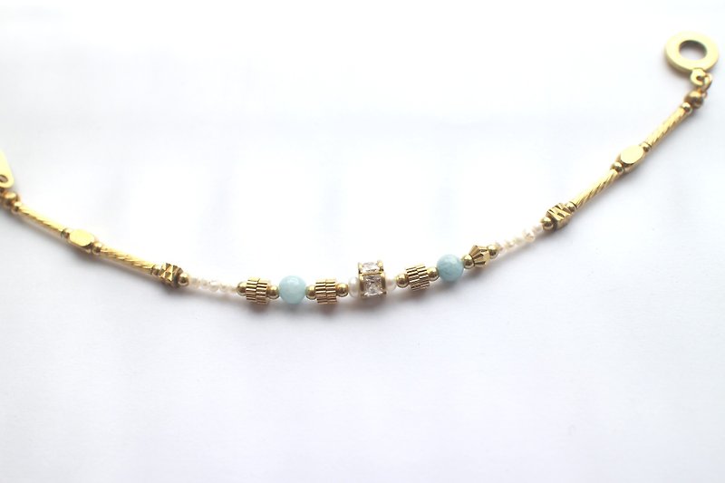 日和-海蓝宝 珍珠 锆石 黄铜手环 - 手链/手环 - 宝石 多色