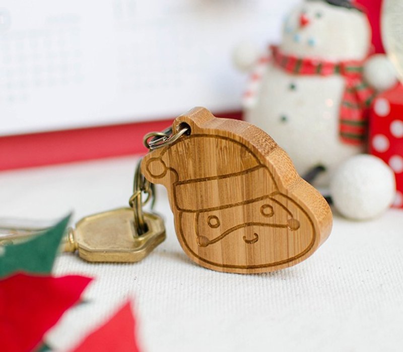 【定制化礼物】圣诞节礼物 / 圣诞老人钥匙圈 吊饰 手作 - 钥匙链/钥匙包 - 木头 咖啡色