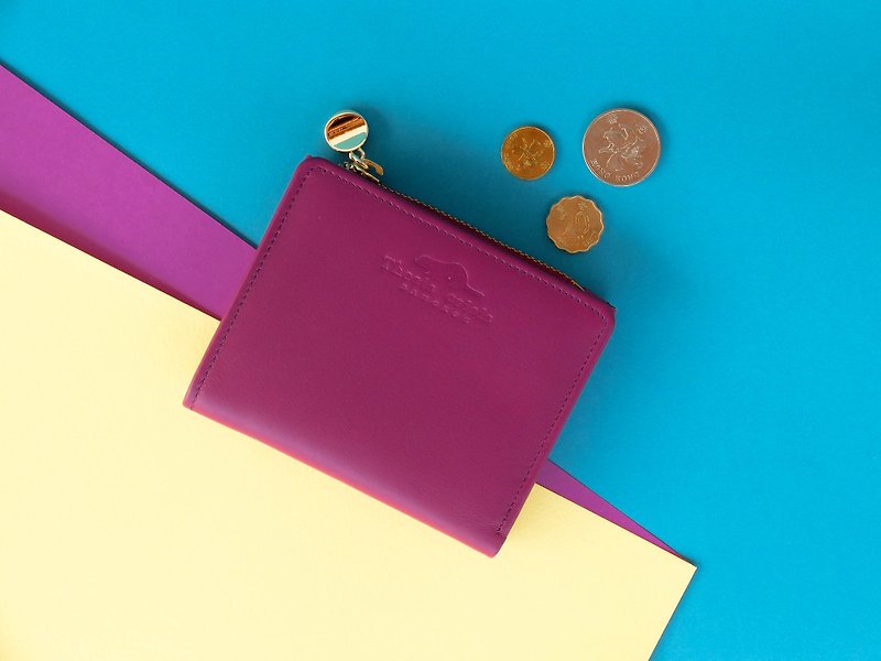 PEONY - SMALL LEATHER SHORT WALLET WITH COIN PURSE-PURPLE - 皮夹/钱包 - 真皮 紫色