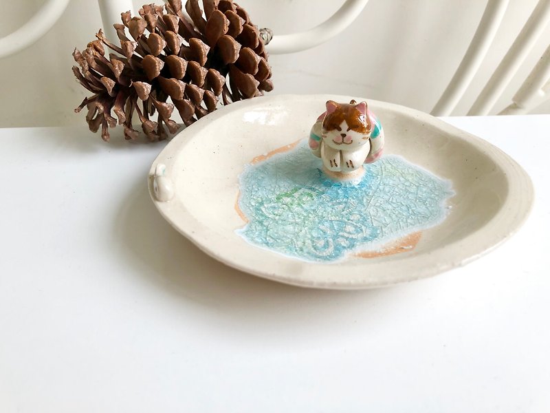 桌上风景 游泳小猫陶瓷饰物碟 - 戒指 - 瓷 蓝色