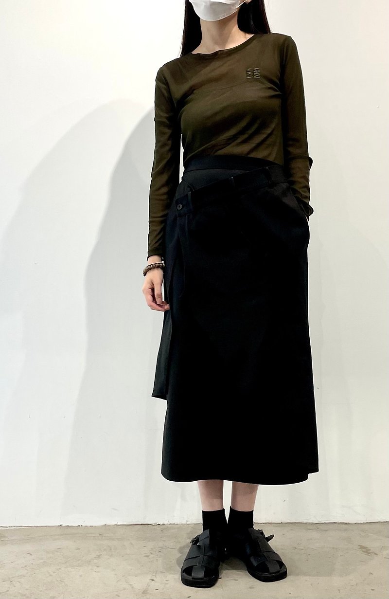 假两件式设计长裙 - 裙子 - 聚酯纤维 黑色