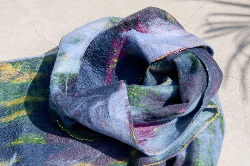 羊毛毡丝巾/湿毡丝巾/水彩艺术感围巾/羊毛渐层感丝巾-莫兰迪紫色 - 围巾/披肩 - 羊毛 多色