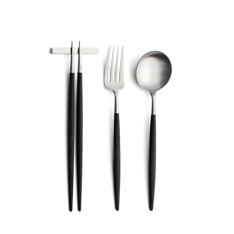 葡萄牙Cutipol GOA系列黑柄中餐三件组(叉匙筷) - 餐刀/叉/匙组合 - 不锈钢 黑色