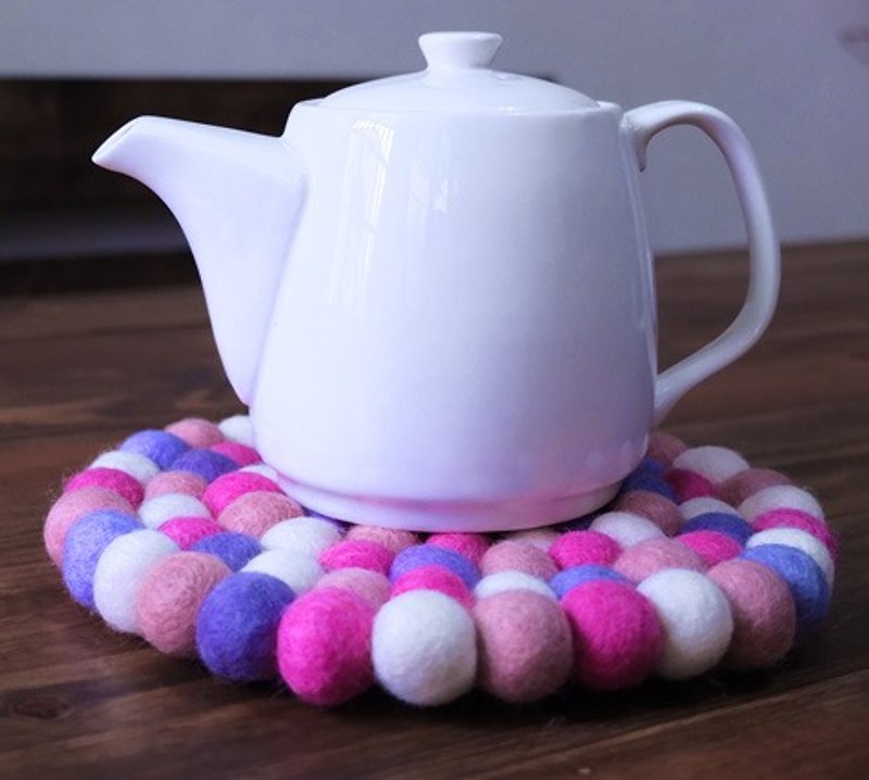 尼泊尔 羊毛毡 球球 手工 餐垫 锅垫 隔热垫 圆形_20cm_粉色 - 餐垫/桌巾 - 羊毛 粉红色