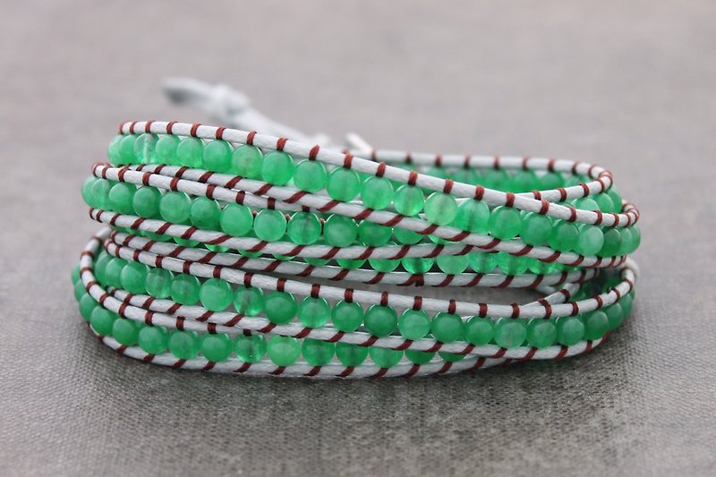 玉珠串珠手链编织珠串手链编织手链石男女通用时髦对比5X包装5次包装 - 手链/手环 - 石头 绿色