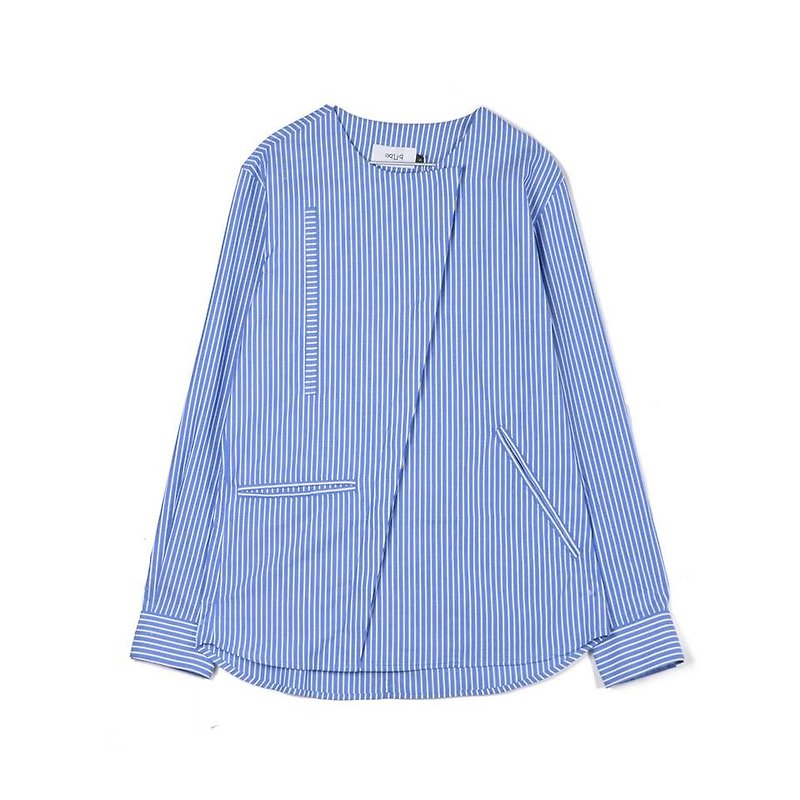 oqLiq  - Root – resemble shirt 以衬衫 (条纹) - 男装衬衫 - 棉．麻 蓝色