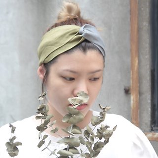 京都抹茶馆系列　灰、抹茶绿撞色 日本轻柔纯棉亚麻布 手工十字发带