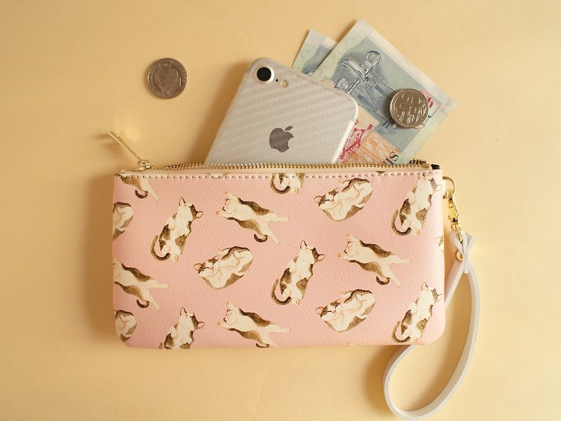 猫咪 小猫 零钱包 手拿包 收纳包 钱夹 护照包 手机包 - 零钱包 - 真皮 粉红色